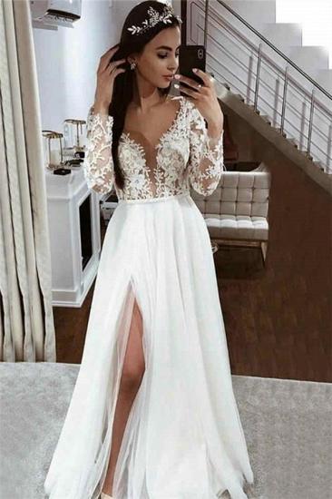 Chic Long sleeves Lace Modest High Split A-line Wedding Dresses_1