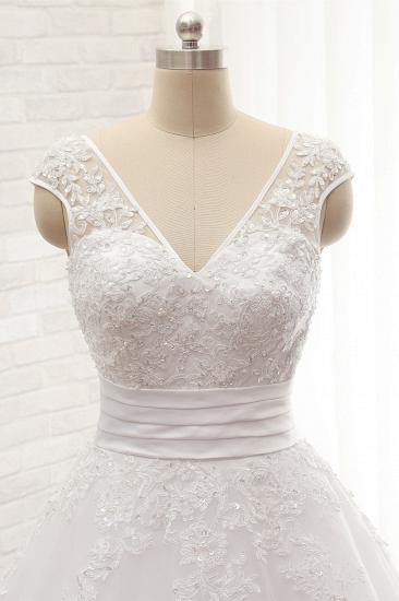 TsClothzone Affordable V-Neck Tulle Lace Wedding Dress A-Line Sleeveless Appliques Bridal Gowns with Beadings Online_5