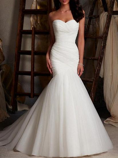 Sexy Mermaid Wedding Dress Strapless Tulle Sleeveless Bridal Gowns Cape Sweep Train_2
