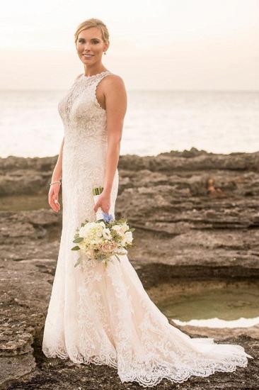 Elegant Lace Sleeveless Sheath Wedding Dresses | Pleated Floor Length Bridal Gowns_1