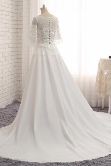 TsClothzone Modest Halfsleeves White Jewel Brautkleider Chiffon-Spitze Brautkleider mit Applikationen im Angebot_3