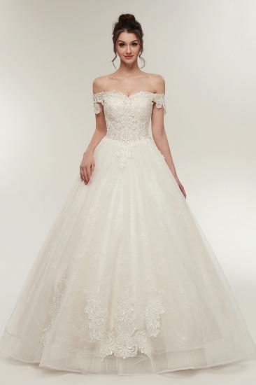 ZOLA | A-line Off-shoulder Sweetheart Floor Length Lace Appliques Wedding Dresses with Lace-up_2