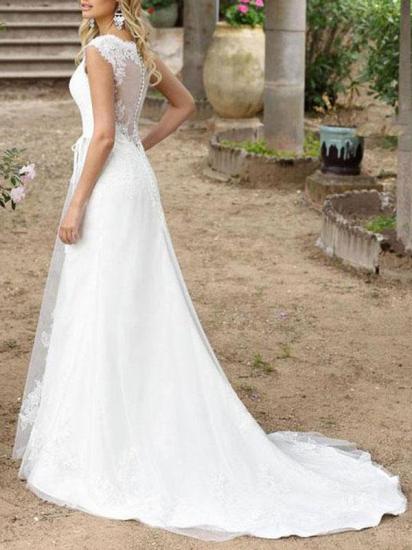 Elegant Sleeveless V Neck White Lace A-Line Wedding Dresses_2