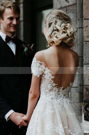 Charming Off Shoulder Floral Lace Bridal Gown Princess White Aline Wedding Dress_5