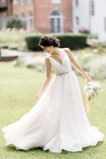 Latest V-Neck Chiffon Long Wedding Dress A-Line Elegant Spaghetti Strap 2022 Bridal Gowns_1