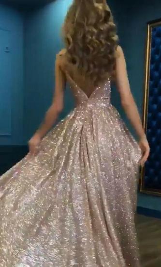 Sexy Sequins Simple Spaghetti Straps Evening Dresses | 2022 Cheap Open Back Sleeveless Prom Dress_3