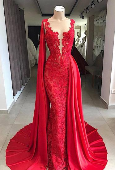 Lace Long Evening Dresses | Sleeveless Red Prom Dresses with Cape_1