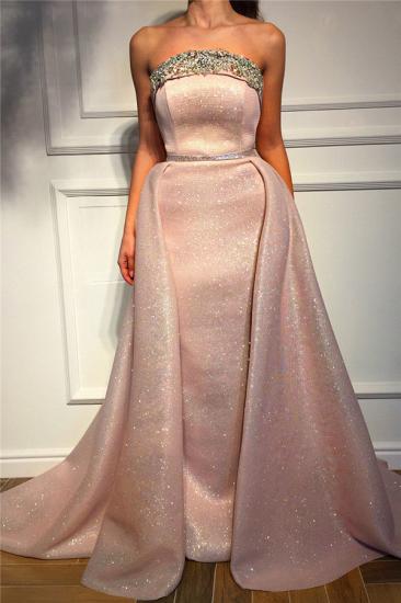 Sparkle Sequins Strapless Pink Prom Dress | Fantastic Sleeveless Beading Long Prom Dress_1